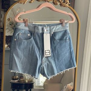 EB Denim NWT Upcycled Patchwork Denim Shorts In Blue Wash